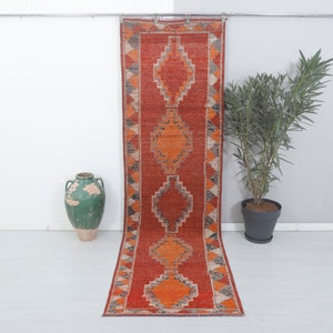 3x10 Orange Rug,Vintage Runner,3x10 Oushak Runner,Runner Rug,Turkish Runner,3x10 Runner Rug,Bedroom Rug,3x10 Unique Rug,Anatolian Rug,14481