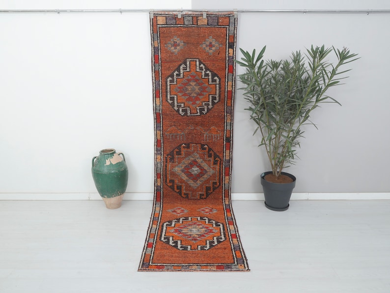 Bohemian Herki Rug, 3x10 Runner, Moroccan Rug, Wool Runner,3x10 Soft Runner,3x10 Turkish Runner,Hallway Rug,Unique Runner 3x10,Antique,13451 image 1