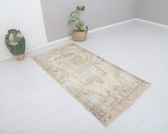 Vintage Turkish Oushak Rug 4x7: Muted Colors, Wool & Cotton