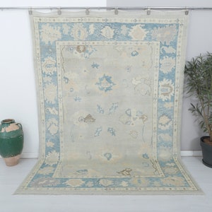 7x9 Handmade Carpet, Soft Oushak Rug, Unique Rug 7x9, Living Room Rug, Hand-knotted Rug, Area Rug, 7x9 Turkish Rug,Bohemian Carpet 7x9,15163