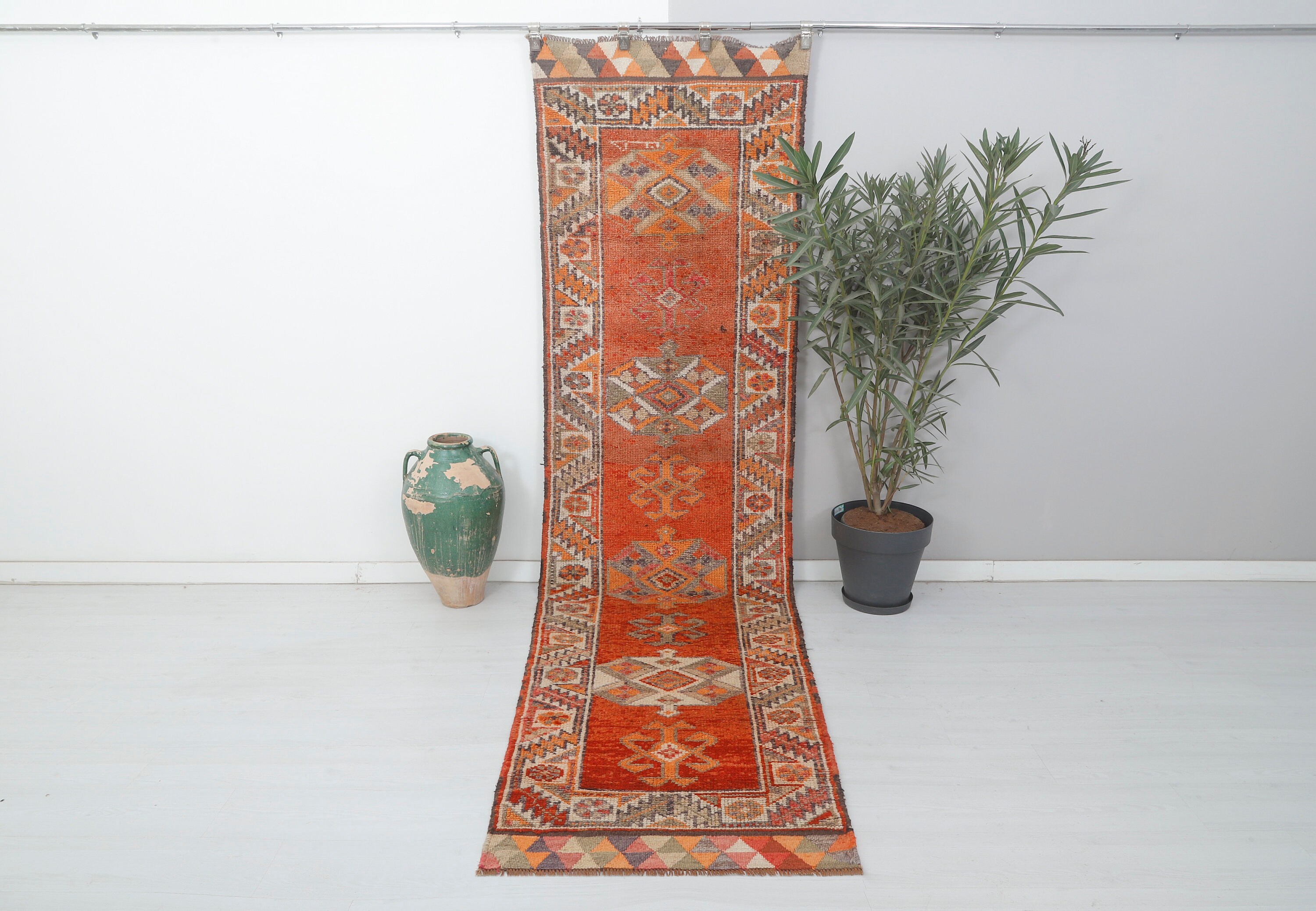 ハンドメイド ヴィンテージトルコウールランナー：3x11オレンジラグ - Etsy 日本