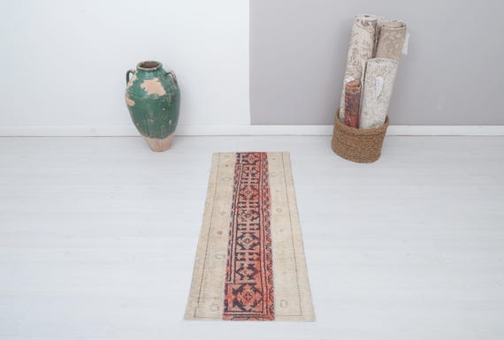 Vintage Turkish Oushak Runner Rug, 2x5, Wool Cotton Blend