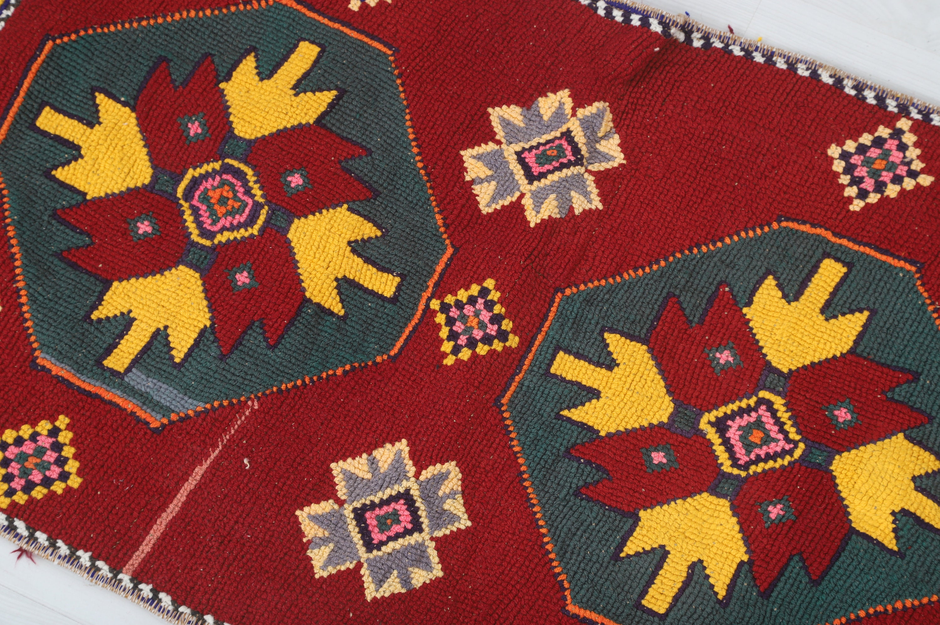 Red Yellow Small Rug, Small Vintage Door Mat, 2x3 Rug, Turkish Area Rug ...