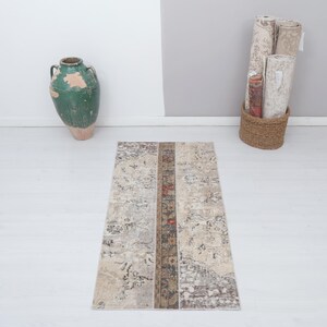 2x5 Vintage Turkish Oushak Rug: Small Wool Anatolian Rug