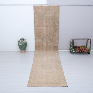 3x14 Runner Rug, Vintage Rug,Turkish Rug,3x14 Oushak Rug,Natural Runner,Turkish Runner,Vintage Runner,Oushak Runner,Hallway Runner Rug,21286