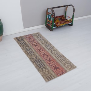 2x5 Vintage Turkish Oushak Rug: Small Anatolian Rug