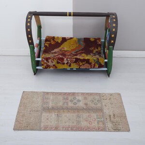 Small Old Rug, 1x3 Door Mat,  Vintage Rug, Turkish Rug 1x3, Anatolian Rug, Small Rug, Antique Rug, Handmade Rug,Oushak Rug, Mini Rug,6015