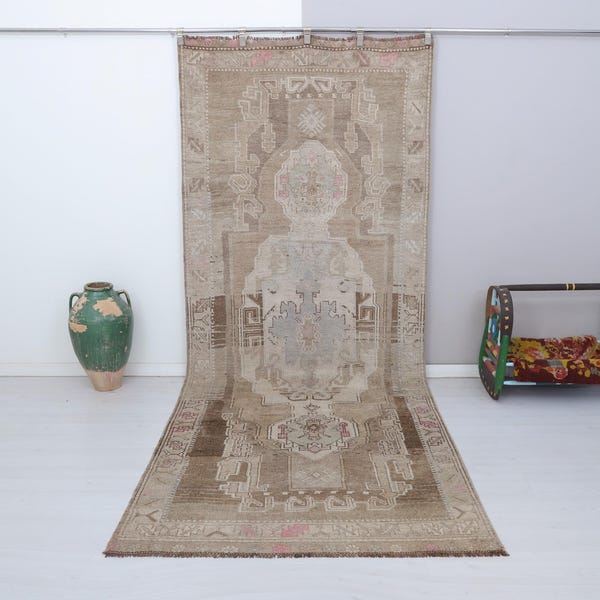 5 x 12 vintage Turks oushak-tapijt: oversized vloerkleed van gedempt wol