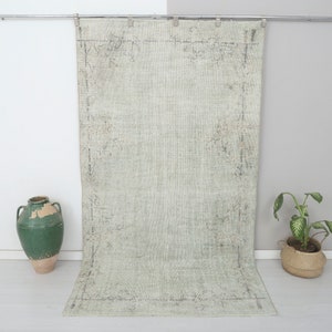 Hand Knotted Turkish Oushak Rug: 5x9 Pale Green Wool Cotton Tribal Rug
