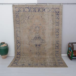 6x9 Vintage Oushak Turkish Rug: Muted Wool Area Rug