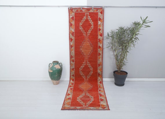 Vintage Turkish Oushak Runner Rug: 3x10 Wool Cotton Blend