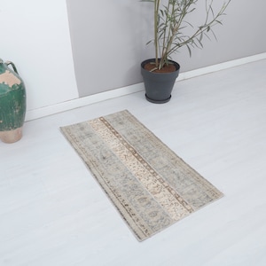 Vintage Turkish Oushak Rug: Pastel Muted Colors, 2x4 ft Wool Cotton Rug