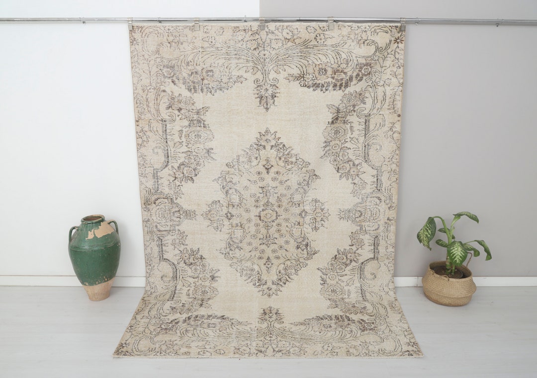 7x9, Turkish Oversize Rug, Muted Colors Rug, 7x9 Turkish Rug, Oushak Rug, Vintage Rug, Anatolian