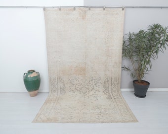 6x10 Low Pile Rug, Rug For Living Room, Bohemian Rug, Kitchen Rug, Oushak Rug 6x10, Top Quality Vintage Rug, Faded Rug, 6x10 Beige Rug,15092