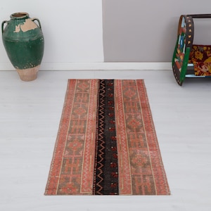 2x5 Vintage Turkish Oushak Rug: Wool Anatolian Small Rug