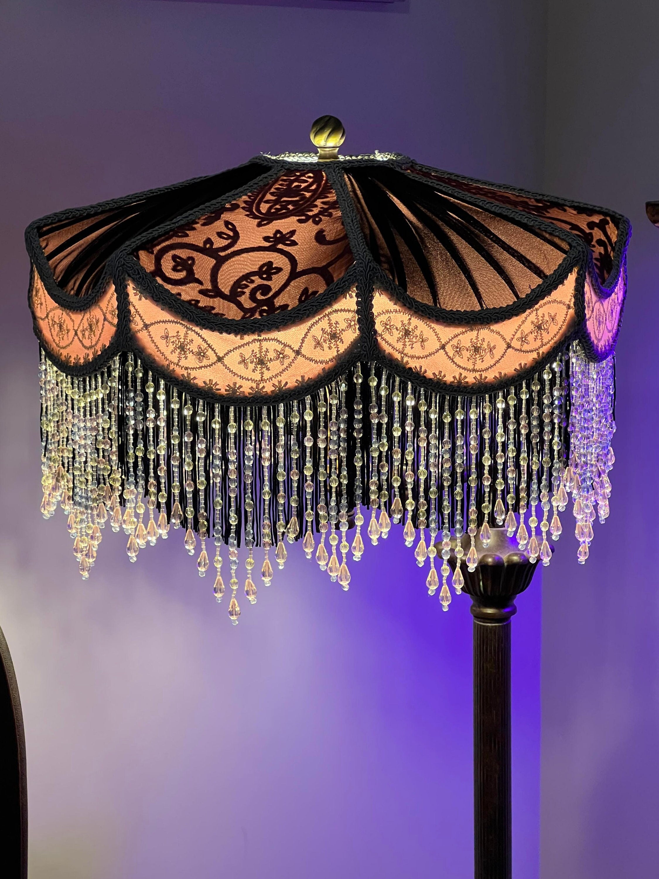 Victorian Hand Sewn Lampshade Pink and Velvet With Bead Fringe Etsy