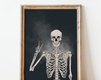 Arte de esqueleto de Halloween Póster de Halloween Decoración de esqueleto Arte de pared imprimible de Halloween de moda Impresión de arte de pared minimalista Decoración de Halloween para el hogar