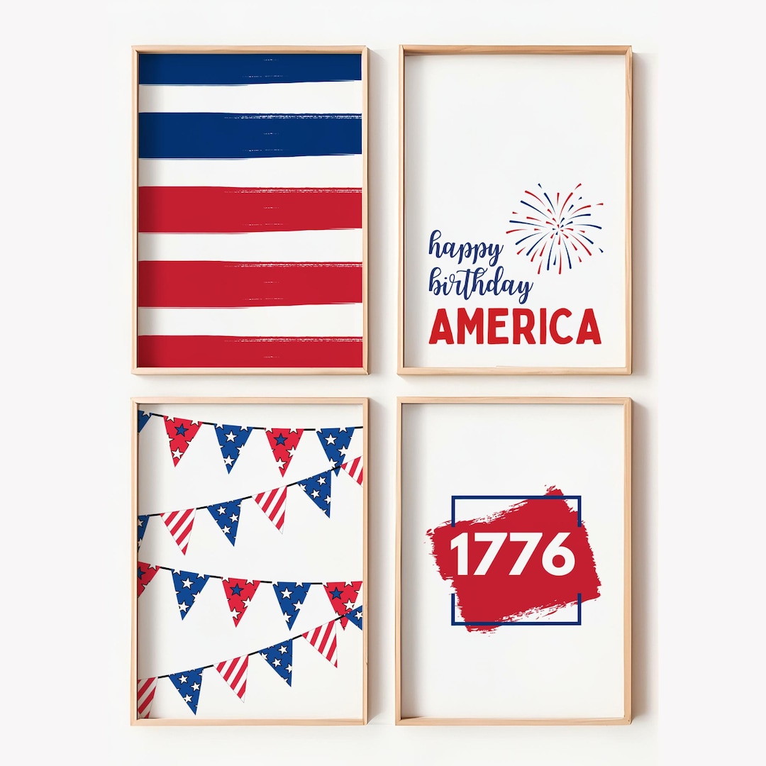 4th of July Prints Home Decor Set of 4 Patriotic Wall Art Digital Wall ...