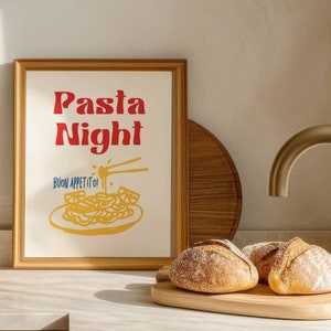 Pasta Night Kitchen Print: Colorful Food Art (Digital Download)