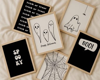 Halloween Printable Wall Art Set of 8 Minimal Halloween Gallery Wall Black White Ghost Decor Digital Download