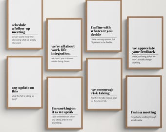 Funny Office Prints Set: Black & White Minimalist Decor (Digital Download)