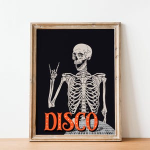 Halloween Skeleton Print Skeleton Disco Wall Printable Spooky Season Disco Music Gifts Halloween Poster Skeleton Art Disco Gift for Him