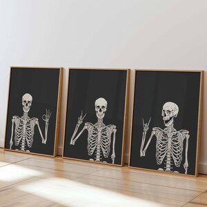 Halloween Skeleton Print Set of 3 Gallery Wall Halloween Printable Wall Art Skeleton Art Halloween Poster Dorm Wall Prints Halloween Art