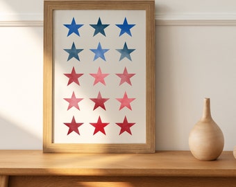 4 luglio, stampabile, arte murale, rosso, blu e bianco, stampe artistiche del Memorial Day, decorazione per la casa del 4 luglio, arte murale minimalista, download digitale
