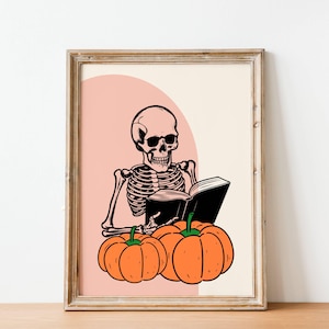 Halloween Skeleton Wall Art Pumpkin Printable Wall Art Skeleton Prints Spooky Halloween Art Halloween Printable Wall Art Digital Download