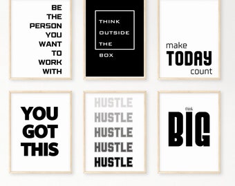 Motivational Office Wall Art Set: Black and White Prints (Digital Download)