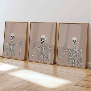 Skeleton Print Halloween Decor Set of 3 Gallery Halloween Printable Wall Art Skeleton Art Halloween Poster Dorm Wall Prints Digital Download