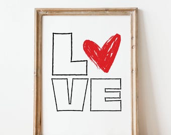 Love Heart Wall Art, Minimalist Valentines Decor (Digital Download)