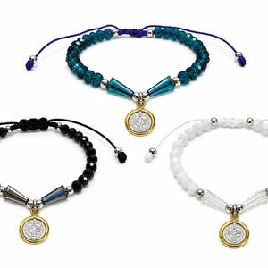 St. Benedict Crystal Beaded Bracelet | Adjustable Catholic Bracelet Gift | Black White Blue