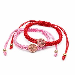 St. Benedict Baby Bracelet, Pink Red Adjustable Infant Catholic Jewelry (0-12 Months)