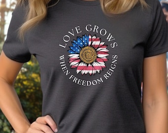 American Flag Sunflower T-Shirt: Patriotic Gardener Tee