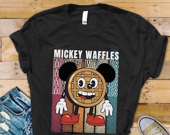 Mickey Waffles Disney Food T-Shirt, Cute Character Shaped Breakfast T-shirt, Family Vacation Vintage Graphic Shirt, Unique Retro Foodie Tee