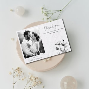 Cartes de remerciement de mariage avec photo | Thème de mariage fleurs sauvages | Mariage de fleurs sauvages | Merci modèle de mariage