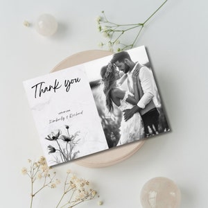 Cartes de remerciement de mariage avec photo | Thème de mariage fleurs sauvages | Mariage de fleurs sauvages | Merci modèle de mariage