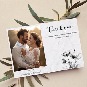 Cartes de remerciement de mariage avec photo | Thème de mariage fleurs sauvages | Mariage de fleurs sauvages | Merci modèle de mariage | Carte de remerciement mariage Boho