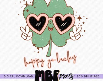 Happy Go Lucky PNG Sublimation, St Patrick's Day Pocket Design, St. Patrick's Day PNG, Lucky, Shamrock, Clover, Groovy, Digital Design