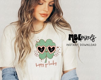 Happy Go Lucky PNG Sublimation, St Patrick's Day Pocket Design, St. Patrick's Day PNG, Lucky, Shamrock, Clover, Groovy, Digital Design