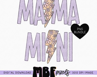 Retro Mama and Mini Lightning Bolt Sublimation Bundle, Trendy Mama PNG, Retro Mama and Mini, Easter Sublimation Design, Sublimation PNG