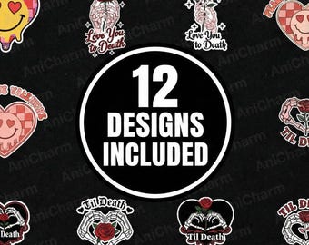 12 Valentines PNG Bundle, Retro Groovy Clipart, Skeleton Heart Hands, Rose Art, Digital Download