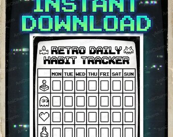Retro Daily Habit Tracker PDF, Gamified Routine Planner, Pixel Art Goal Tracker Page