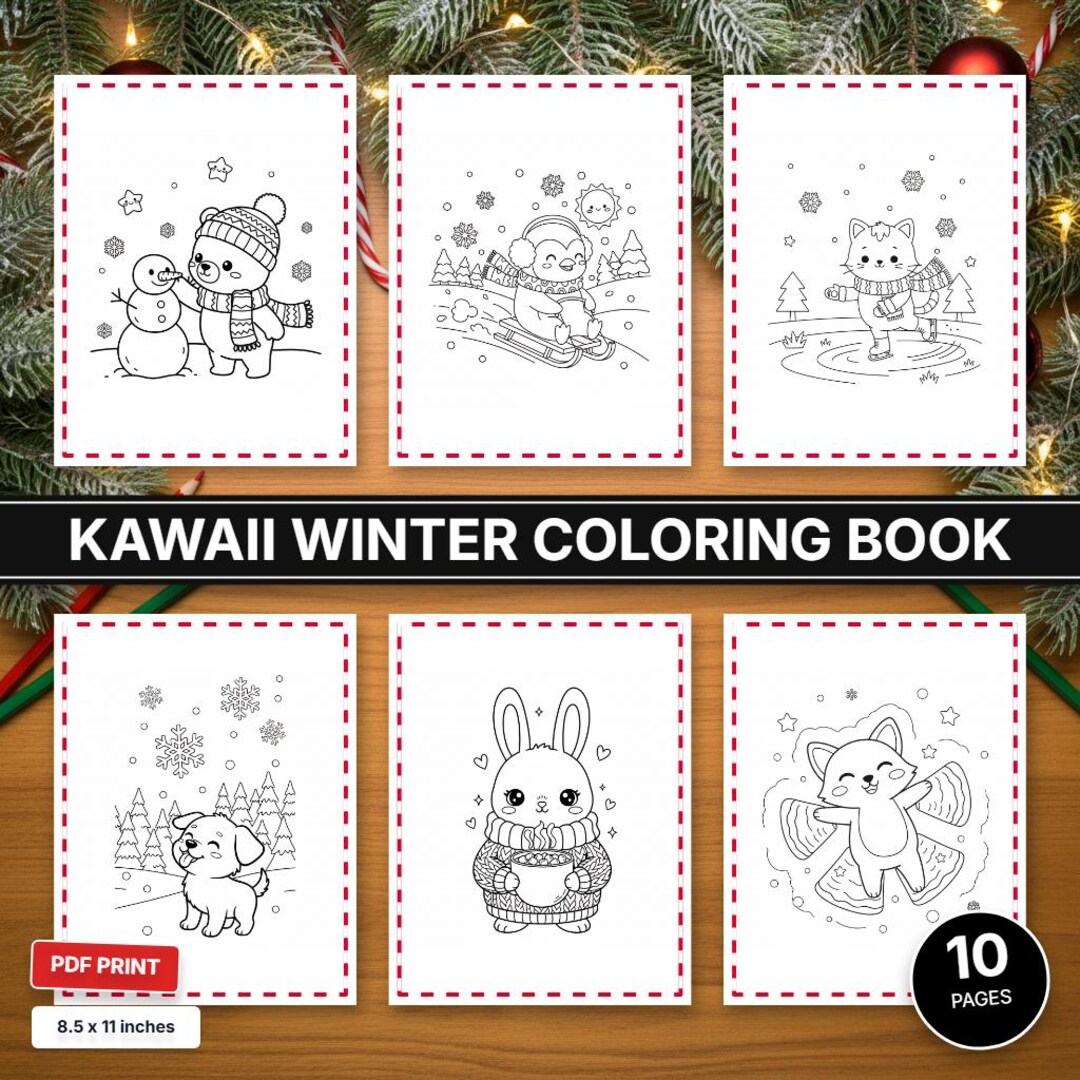 10 Winter Coloring Pages PDF, Snow Day Activity Book, Kids Christmas ...