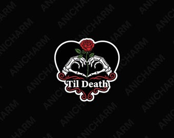 Til Death PNG, Skeleton Heart Hands Red Rose, Gothic Sublimation Art, Digital Download
