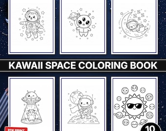 10 Space Coloring Pages PDF, Astronaut Activity Book, Solar System Planet Printable Sheets