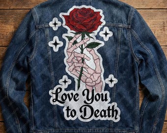 Love You To Death PNG, Skeleton Hand Rose, Gothic Sublimation Design, Digital Download File