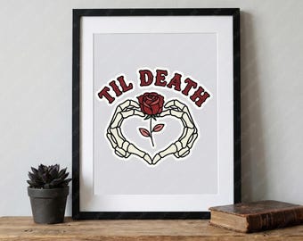 Til Death PNG, Skeleton Heart Hands Red Rose, Gothic Sublimation Art, Digital Download