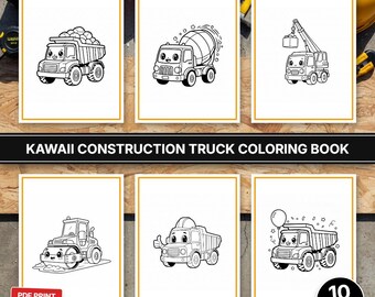 10 Construction Truck Coloring Pages PDF, Vehicle Activity Book, Toddler Excavator Printable Sheets